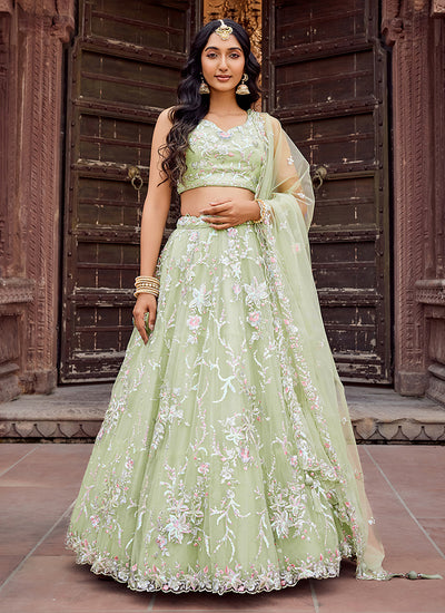 Pastel Green Multi Embroidery Festive Lehenga Choli