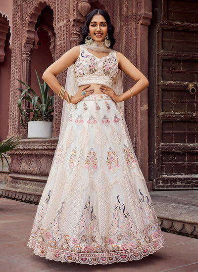 Pearl White Multi Embroidery Festive Lehenga Choli