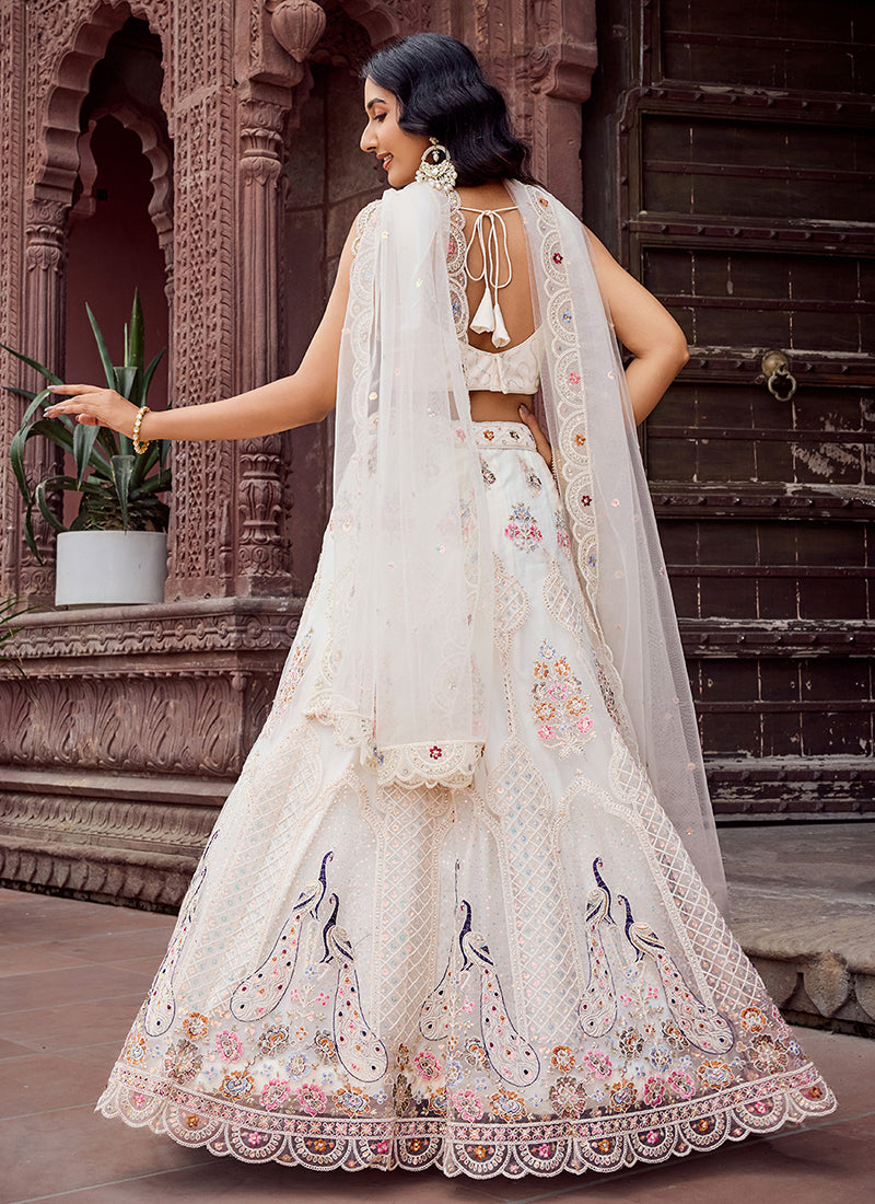 Pearl White Multi Embroidery Festive Lehenga Choli