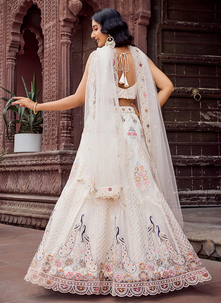 Pearl White Multi Embroidery Festive Lehenga Choli