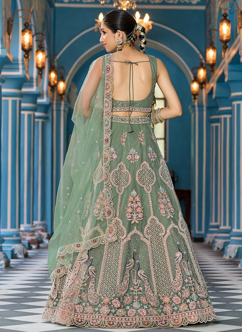 Sage Green Multi Embroidery Festive Lehenga Choli