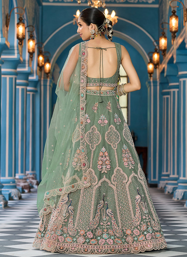 Sage Green Multi Embroidery Festive Lehenga Choli