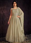 Pale Green Mirror Work Embroidery Anarkali Gown