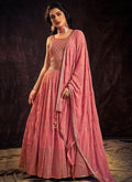 Rich Pink Mirror Work Embroidery Anarkali Gown