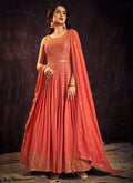 Orange Sequence And Mirror Work Embroidery Anarkali Gown In Usa
