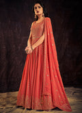 Orange Sequence Anarkali Gown In Usa UK