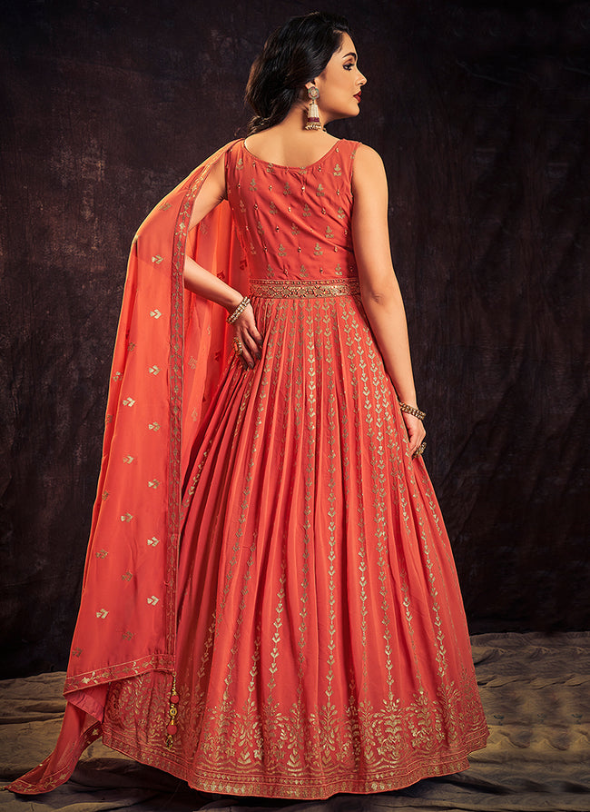 Orange Sequence Anarkali Gown In Germany