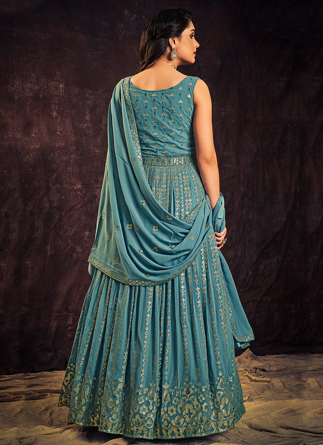 Turquoise Blue Anarkali Gown In Usa Uk Canada