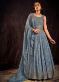 Sky Blue Sequence And Mirror Work Anarkali Gown In usa