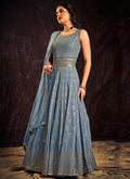 Sky Blue Sequence And Mirror Work Anarkali Gown In Australia