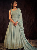 Light Blue Sequence And Mirror Work Embroidery Anarkali Gown