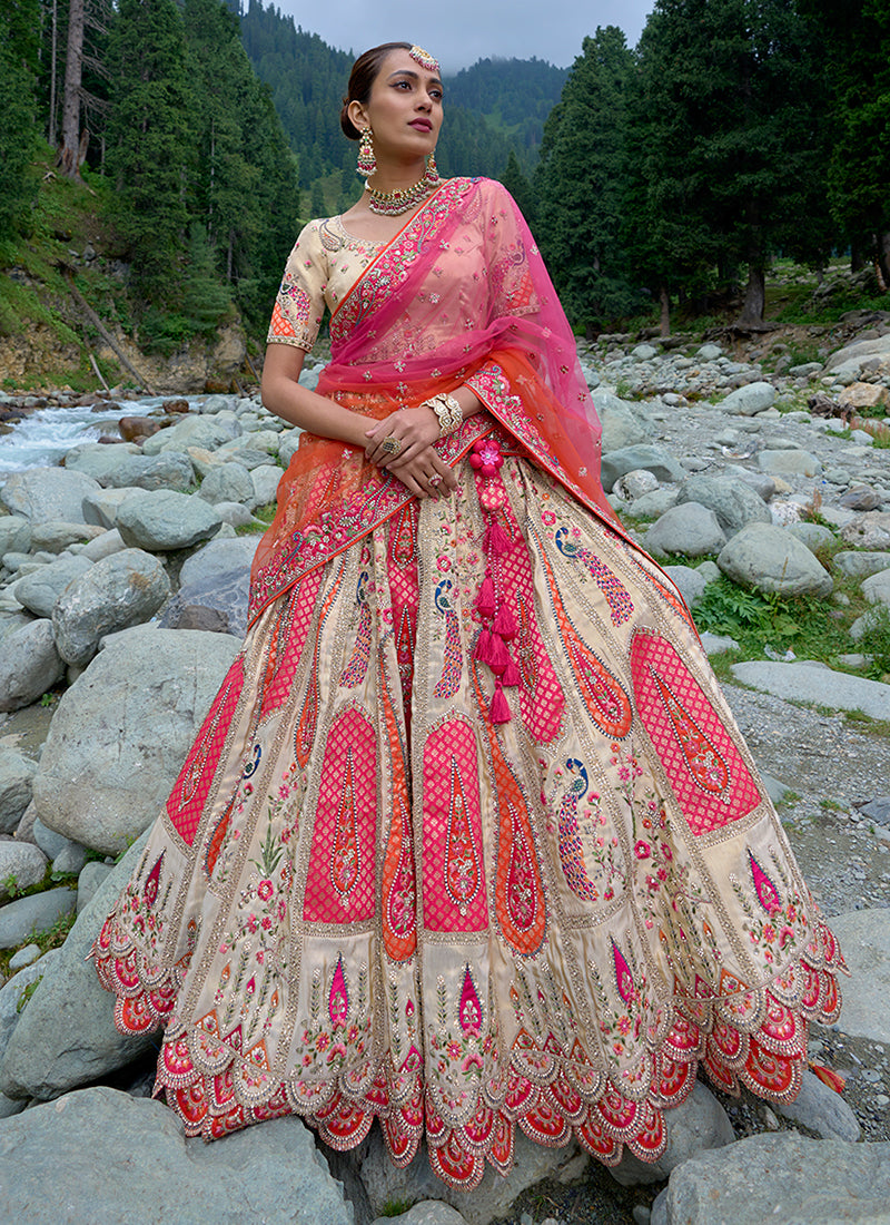 Pink Multi Embroidery Wedding Lehenga Choli