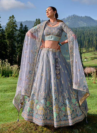 Lavender Multi Embroidery Wedding Lehenga Choli