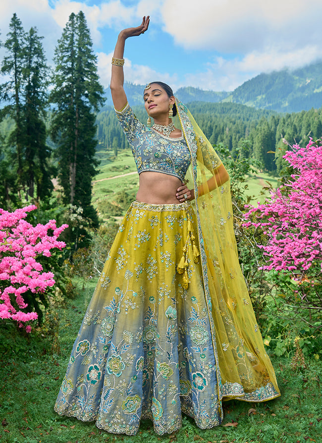 Blue and yellow lehenga choli hotsell