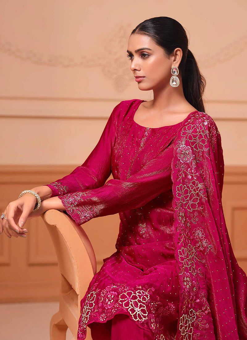 Magenta Floral Embroidery Salwar Kameez Suit