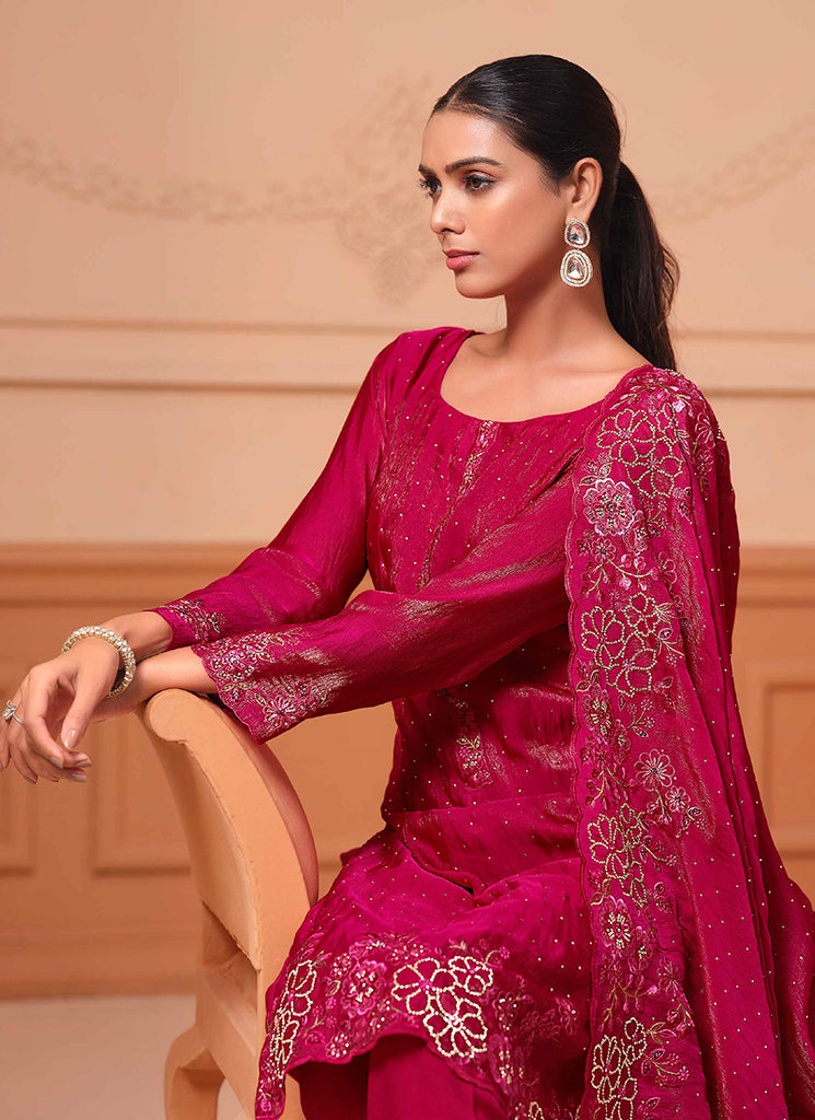 Magenta Floral Embroidery Salwar Kameez Suit