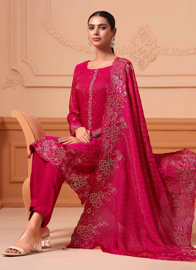 Magenta Floral Embroidery Salwar Kameez Suit