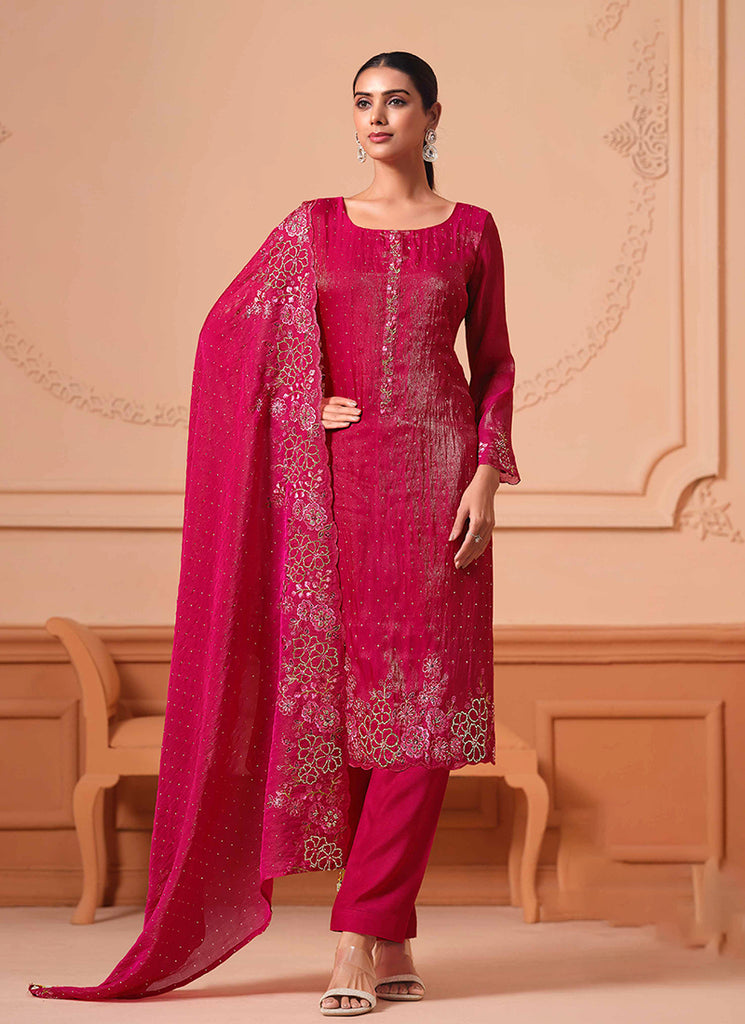 Magenta Floral Embroidery Salwar Kameez Suit