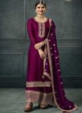 Magenta Pink Embroidery Festive Palazzo Suit