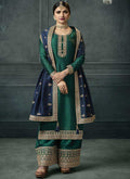Green And Blue Embroidery Festive Palazzo Suit