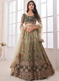 Green Multi Embroidery Wedding Lehenga Choli With Belt