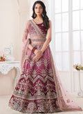 Magenta Ombré Multi Embroidery Wedding Lehenga Choli With Belt