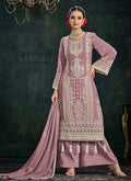Mauve Purple Embroidery Palazzo Style Suit