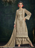 Beige Brown Embroidery Palazzo Style Suit