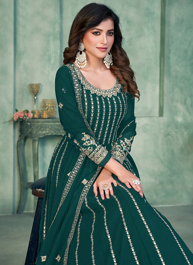 Dark Green Heavy Georgette Work Anarkali Gown Suit - Indian Heavy Anarkali  Lehenga Gowns Sharara Sarees Pakistani Dresses in USA/UK/Canada/UAE -  IndiaBoulevard