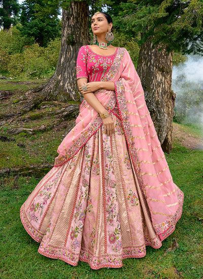 Pink Two Tone Embroidery Wedding Lehenga Choli