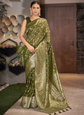 Olive Green Jacquard Silk Festive Saree