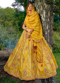 Yellow And Red Embroidery Wedding Lehenga Choli