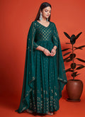 Turquoise Sequence Embroidery Traditional Anarkali Gown