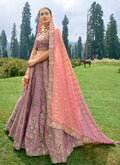 Purple And Peach Embroidery Wedding Lehenga Choli