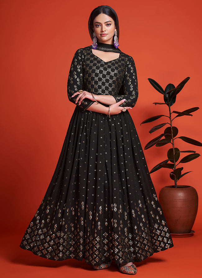 black anarkali gown and dupatta set