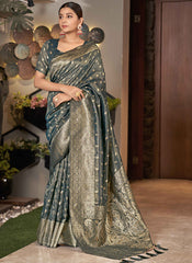 Stell Blue Jacquard Silk Festive Saree