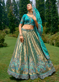 Teal Blue Golden Embroidery Wedding Lehenga Choli