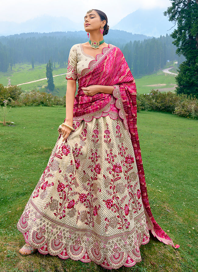 Buy Engagement Lehengas White And Pink Embroidery Wedding