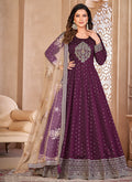 Deep Purple Handwork Embroidery Silk Anarkali Suit