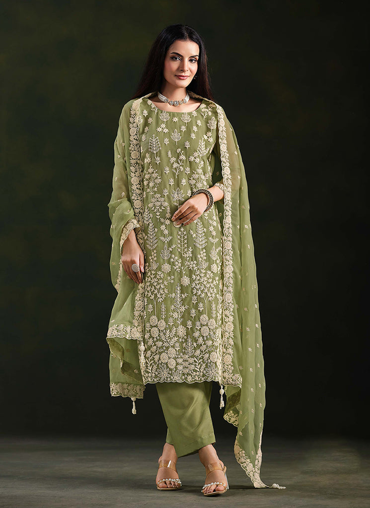 Olive Green Pakistani Straight Suit