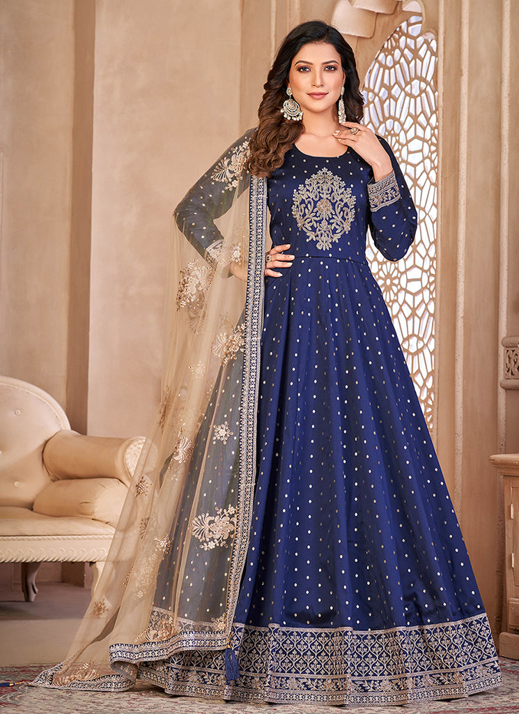 Dark Blue Handwork Embroidery Silk Anarkali Suit xxs Dark Blue Handwork Embroidery Silk Anarkali Suit xxs
