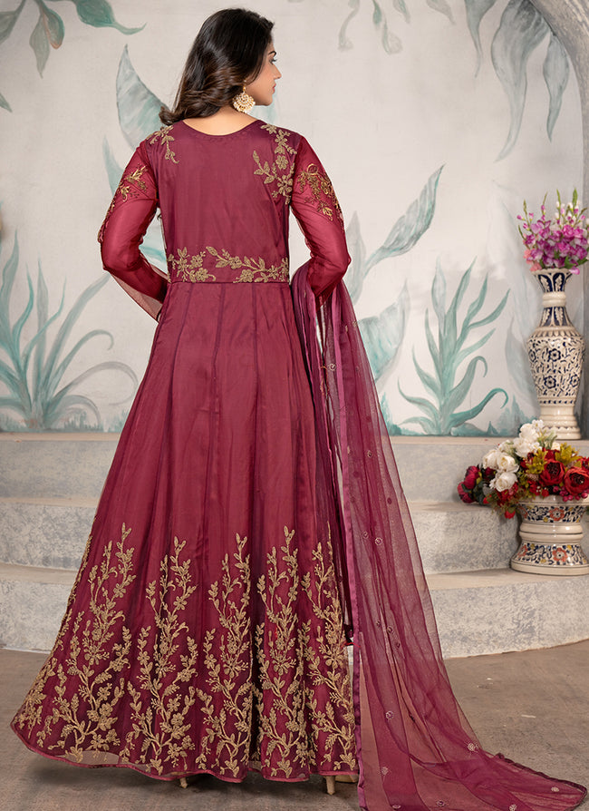 Cherry Red Embroidery Wedding Anarkali Suit