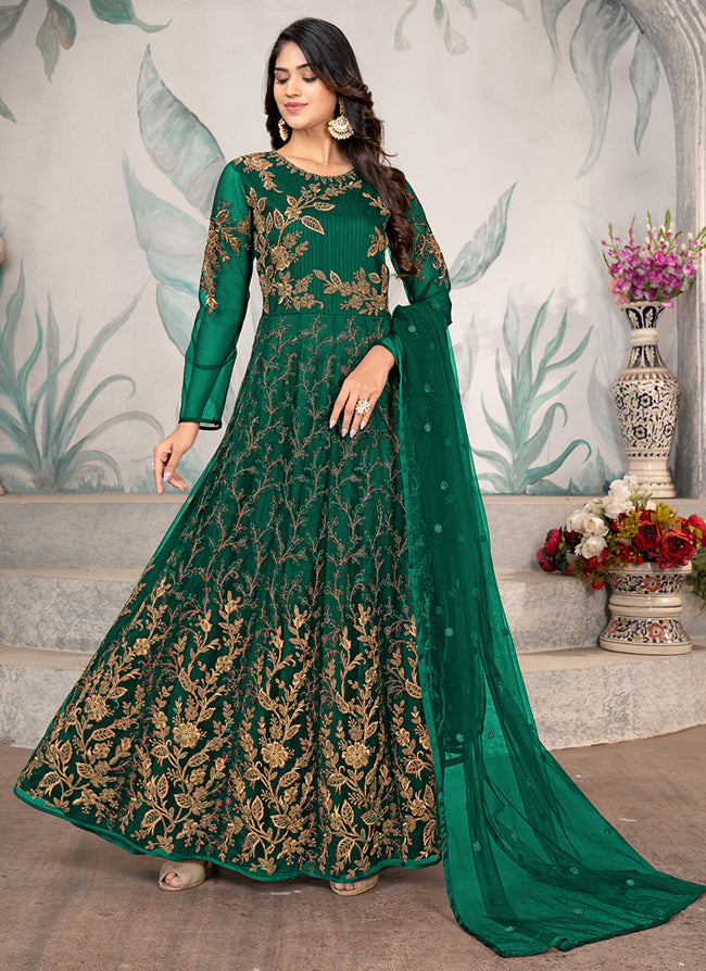 Dark Green Embroidery Wedding Anarkali Suit