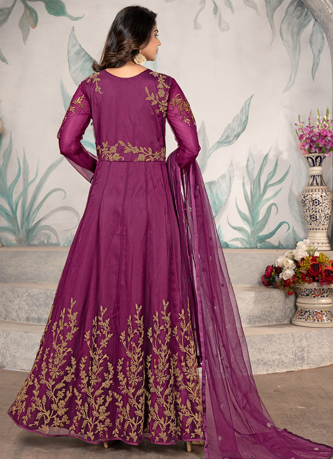 Purple Embroidery Wedding Anarkali Suit In USA UK Canada
