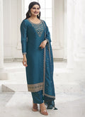 Turquoise Sequence Embroidery Festive Pant Style Suit