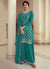 Turquoise Sequence And Thread Embroidery Palazzo Suit