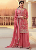 Peach Sequence And Thread Embroidery Palazzo Suit