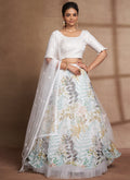 White Floral Print And Sequence Embroidery Ruffled Lehenga Choli