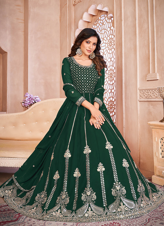 Buy Engagement Clothes - Green Sequence Embroidery Traditional Anarkali Suit