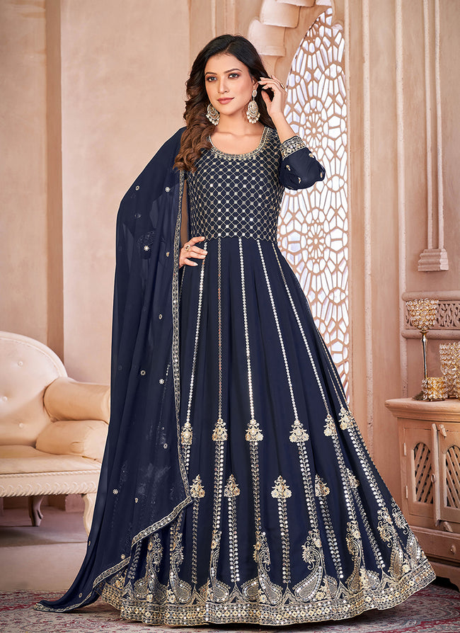 Blue Sequence Embroidery Traditional Anarkali Suit